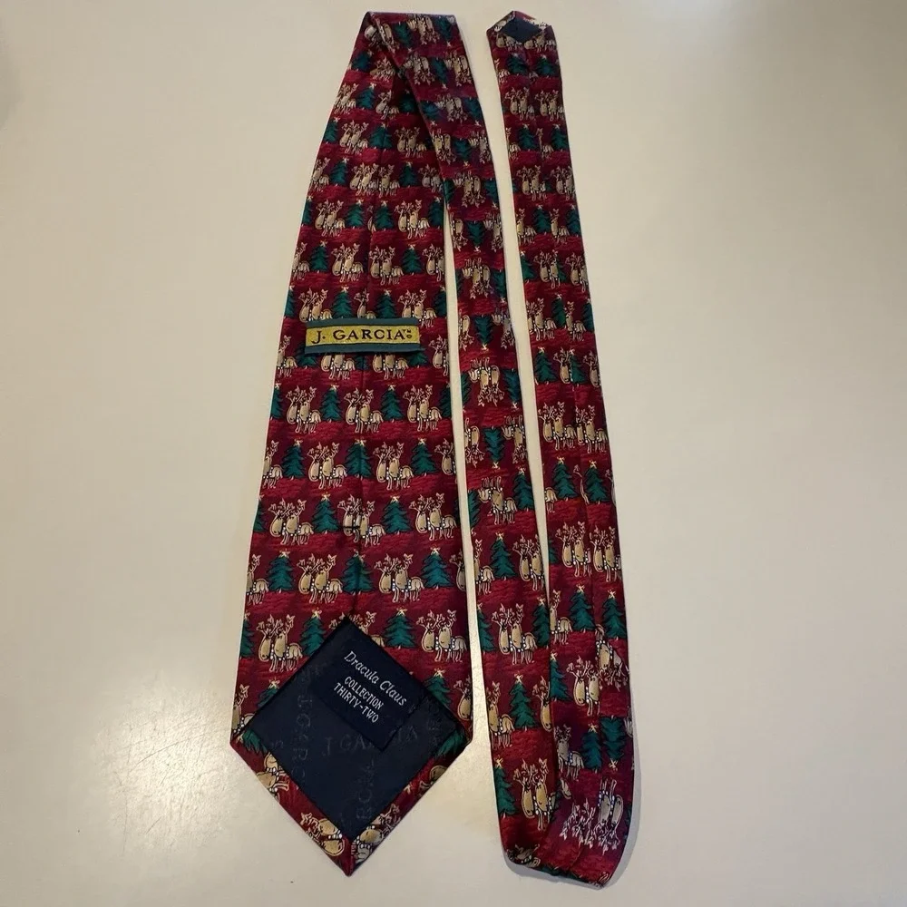 Vintage Jerry Garcia Dracula Claus Red Tie Reindeer And Christmas Tree Silk 1996